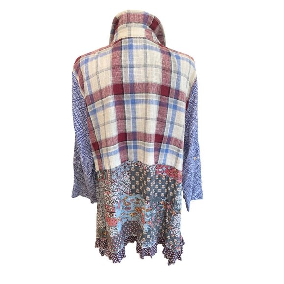 Ali Miles XL Patchwork Plaid Floral Button-Down Oversized Boyfriend Shirt Tunic - Picture 2 of 8